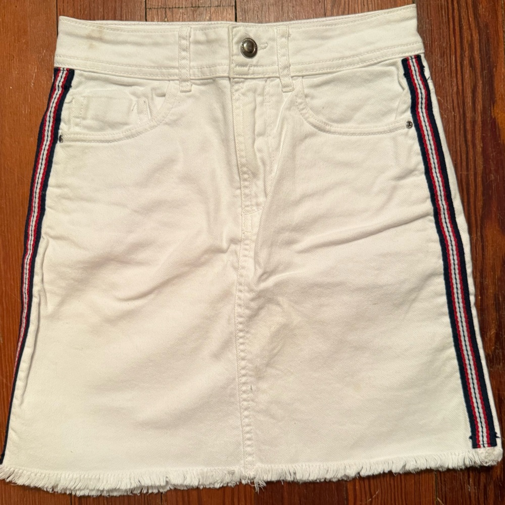 Zara Women's White Denim Skirt with Striped Detail
